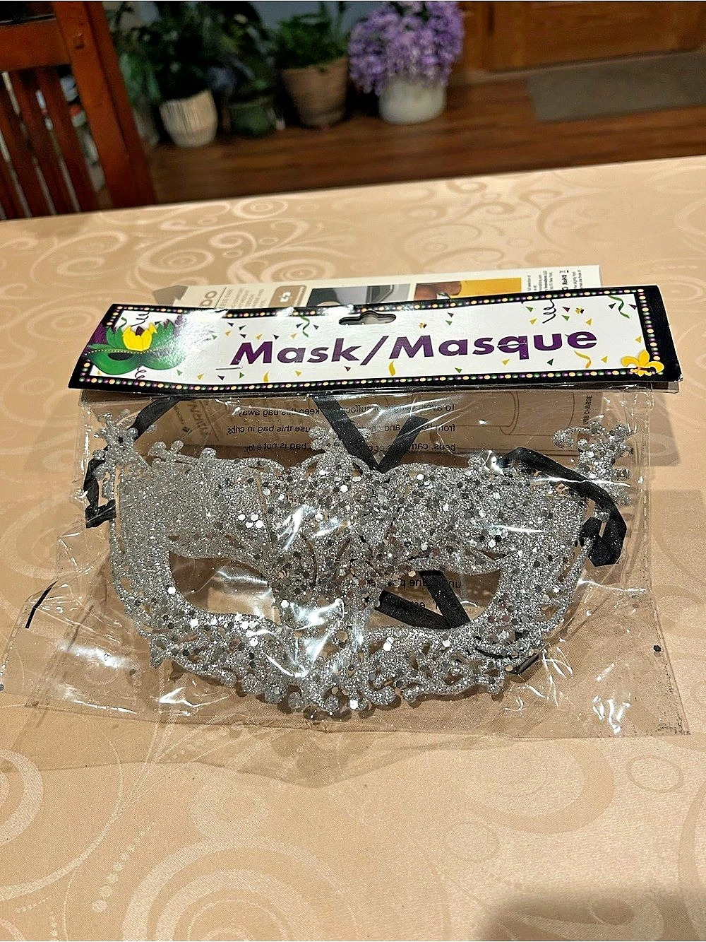 Greenbrier International Silver Glitter Masquerade Mask